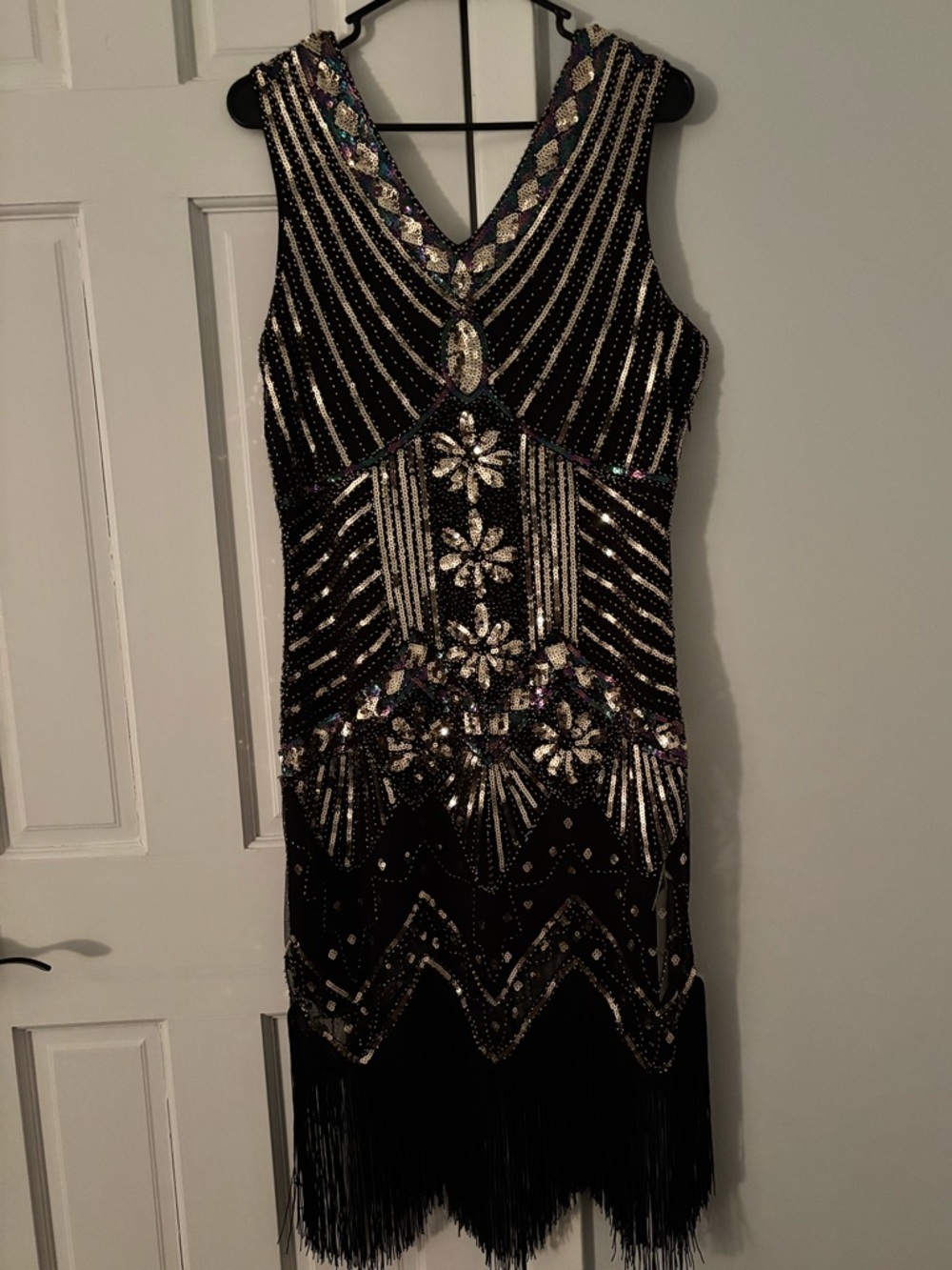 Black Beaded Fringe Evening Dress - Elegant Cocktail Dress - Picture 4 of 11